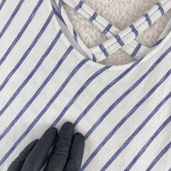 Chico's White Blue Striped Pullover Shirt Womens Stretch Short Sleeve Size Large - Picture 5 of 12